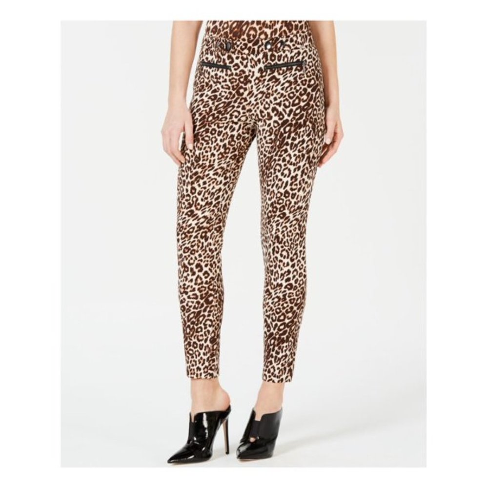 GUESS Womens Brown Animal Print Double Snap Pants